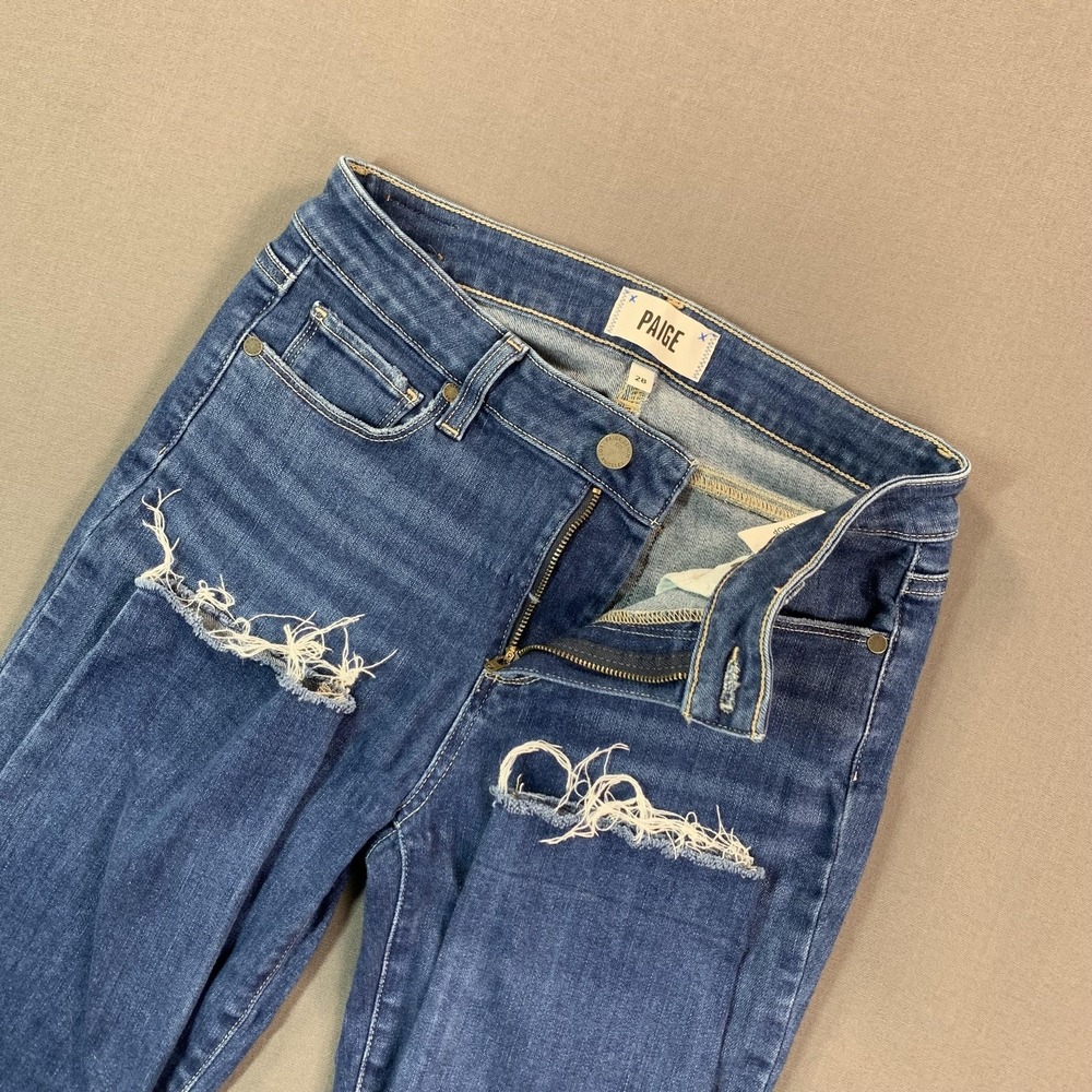 Paige Jeans Womens 28x28 Blue Kylie Crop Mid Rise Distressed Raw Hem Skinny